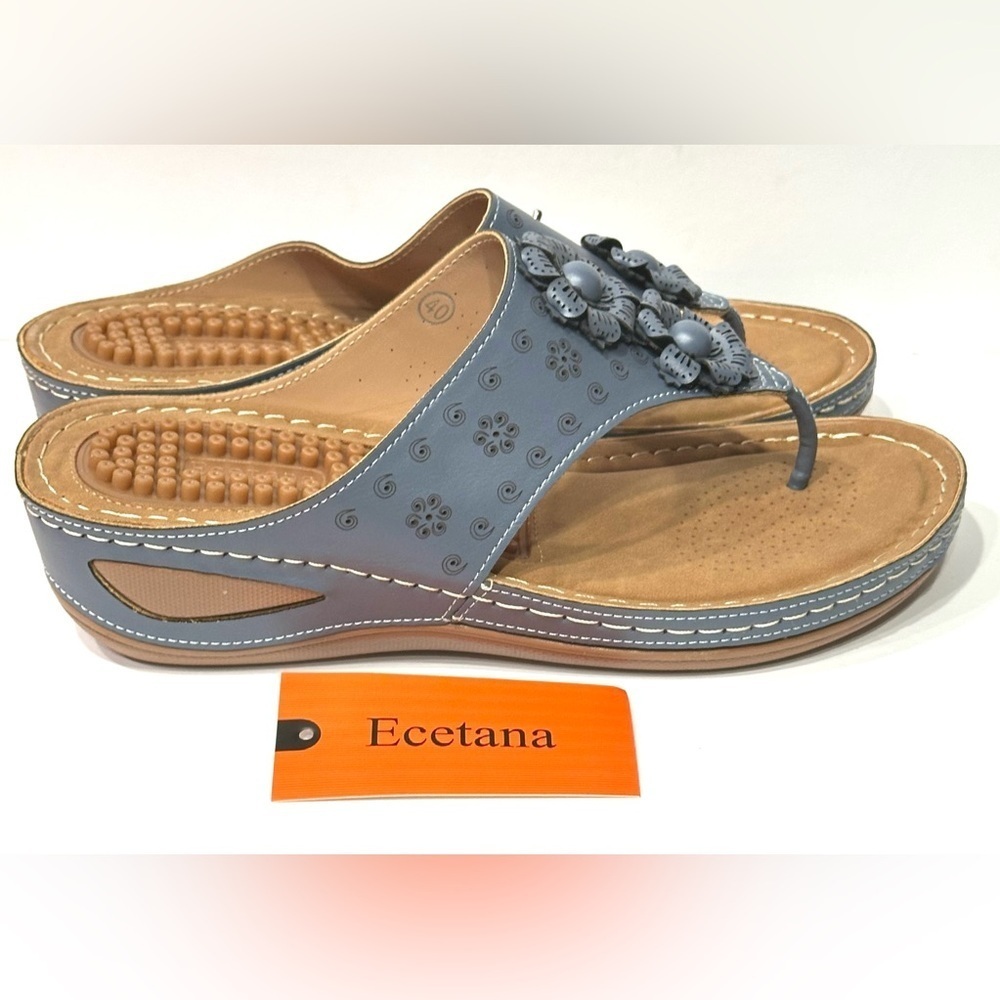 Ecetana Womens Sandals Platform Wedge: Comfortable Dressy Blue Size 40, New - Picture 13 of 15